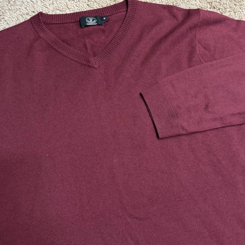 Silk & Cashmere Men's V-Neck Sweater Medium Burgundy 70% Silk 30% Cashmere